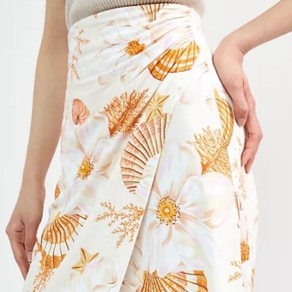 Farm Rio Getaway Seashell Faux Wrap Midi Skirt Size M - Picture 2 of 10